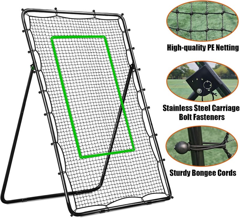 LOMGWAYS Volleyball Rebounder Net with Volleyball, Bungee Cords,Carry Bag and Neon Target, 5 Adjustable Angles Bounce Back Net for Volley Ball,Baseball,Improve Skills (4x7ft) - Image 4